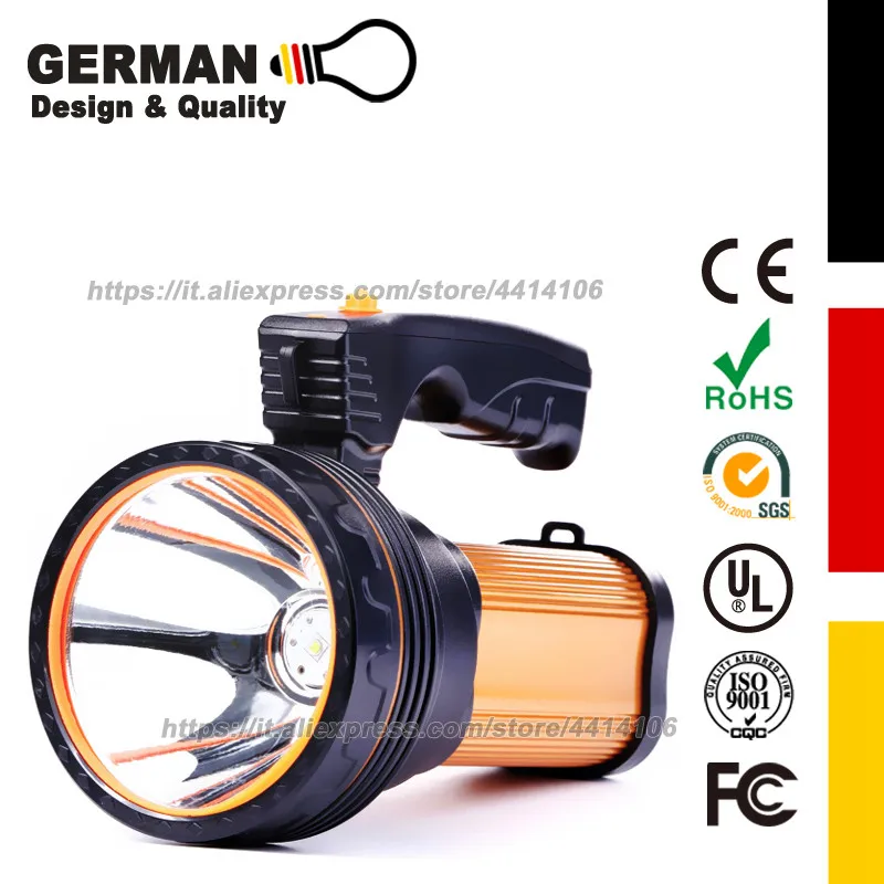 Bright Rechargeable Searchlight handheld LED Tactical Flashlight with 6000 Lumens Ultra-long with USB OUTPUT as a Power Bank
Bright Rechargeable Searchlight handheld LED Tactical Flashlight with 6000 Lumens Ultra-long with USB OUTPUT as a Power Bank