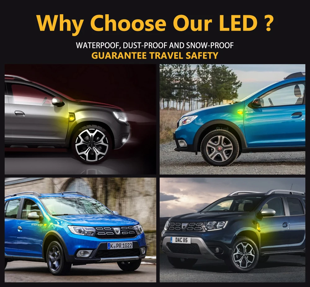 Generic 2x LED Dynamic Side Marker Turn Signal Light For Dacia Sandero