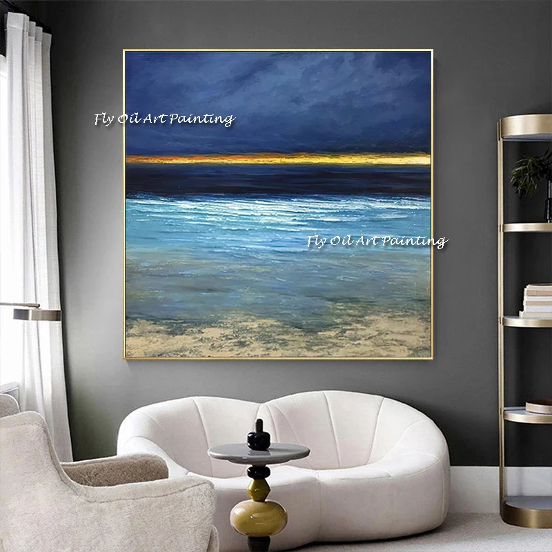 

Морской пейзаж, солнечный свет, вода, Настенная картина 100% ручной работы, Современная масляная живопись, абстрактная морская роспись, картина, голубое небо, декор для гостиной