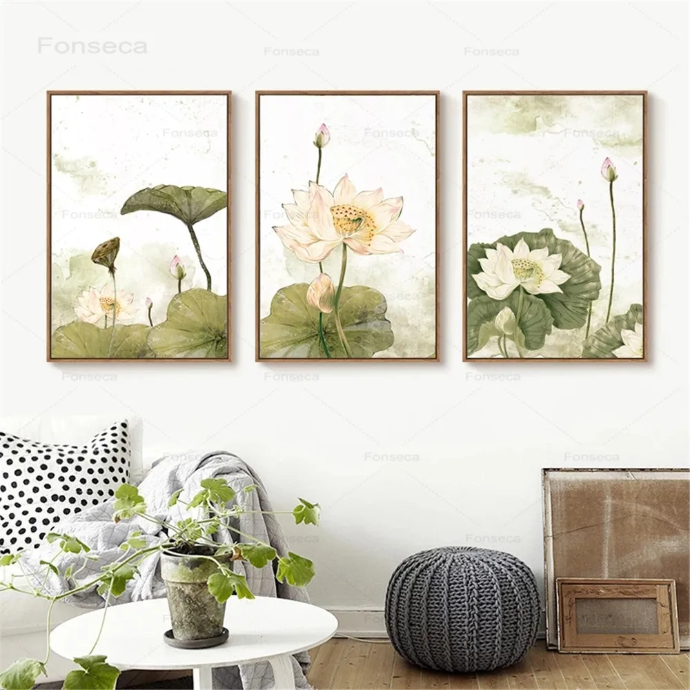 

Chinses Style Posters and Prints Lotus Plant Ink Canvas Paintings Home Decoration Flower Art Wall Pictures for Living Room