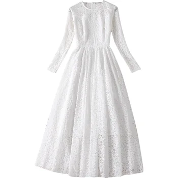 White Lace Dress Women's 2020 Spring Solid Color Hollow Out Round Neck Long Sleeved Slim A-Line Elegant Dress Mid-Calf Length
White Lace Dress Women's 2020 Spring Solid Color Hollow Out Round Neck Long Sleeved Slim A-Line Elegant Dress Mid-Calf Length