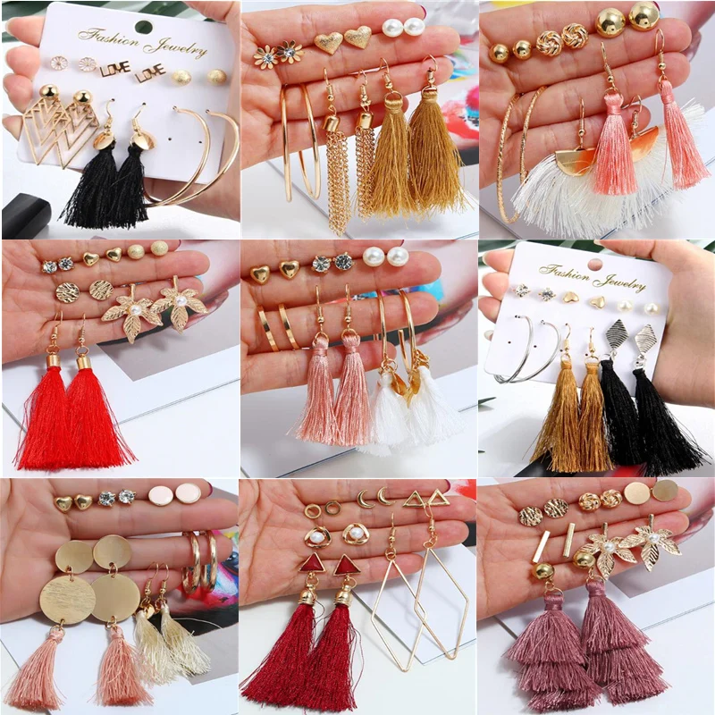 6 paires/ensemble mode gland rond boucles ensemble pour les femme la mixte noir acrylique longues ensembles | Украшения и