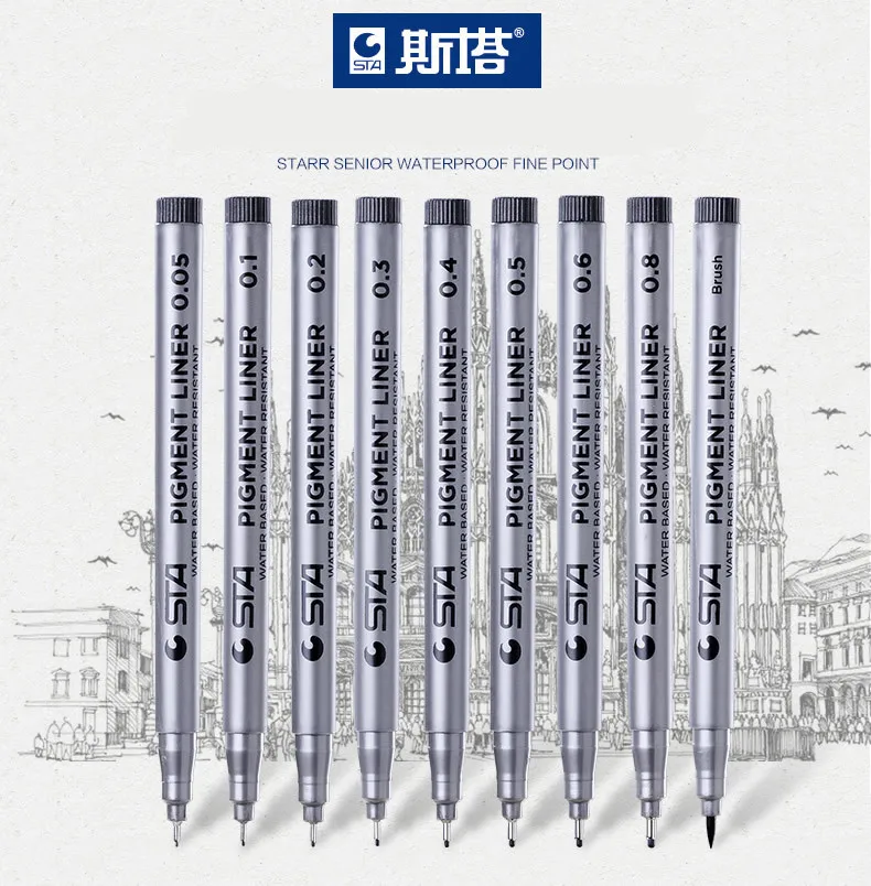 

STA 8050 Needle Pen Set Sketch Comics Pen Pigment Liner 0.05/0.1/0.2/0.3/0.4/0.5/0.6/0.8/Brush Water Based Drawing Stationery