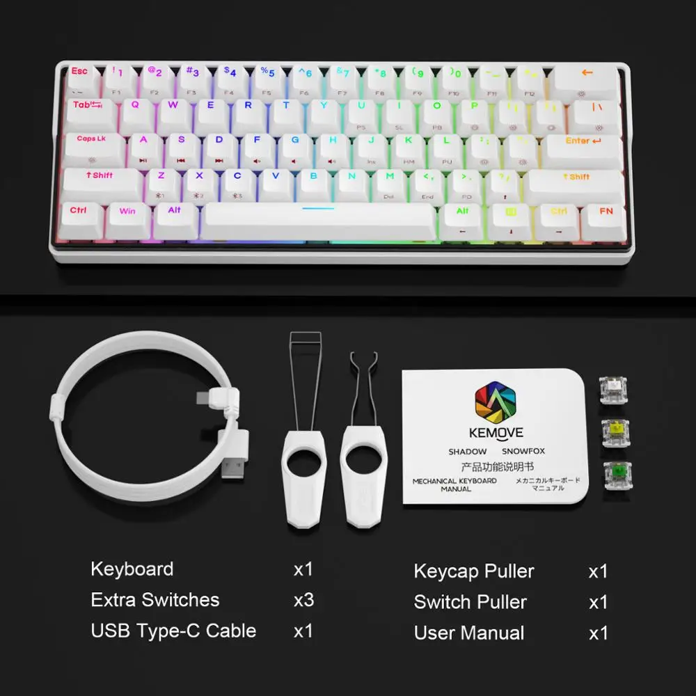 Механическая клавиатура KEMOVE Snowfox 60% Беспроводная Bluetooth 5 1 Gateron Kailh Box белая Горячая