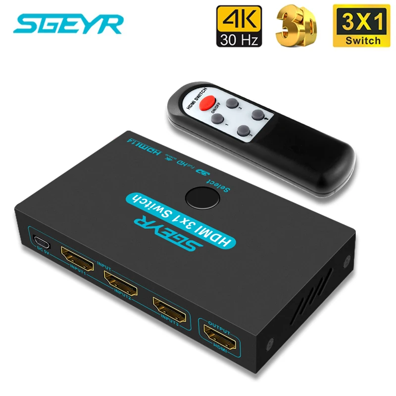HDMI Switch SGEYR 3 Port Selector Box 1.4 HDCP Support 4K@30Hz Ultra HD 3D 2160P 1080P for PC Laptop PS3 PS4 XBOX | Электроника