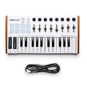 Worlde 25 Key USB Portable Tuna Mini MIDI Keyboard MIDI Controller with 8 Knobs, 8 Drum Pads, 8 Faders, Wood Imitation Rim, Peda
Worlde 25 Key USB Portable Tuna Mini MIDI Keyboard MIDI Controller with 8 Knobs, 8 Drum Pads, 8 Faders, Wood Imitation Rim, Peda