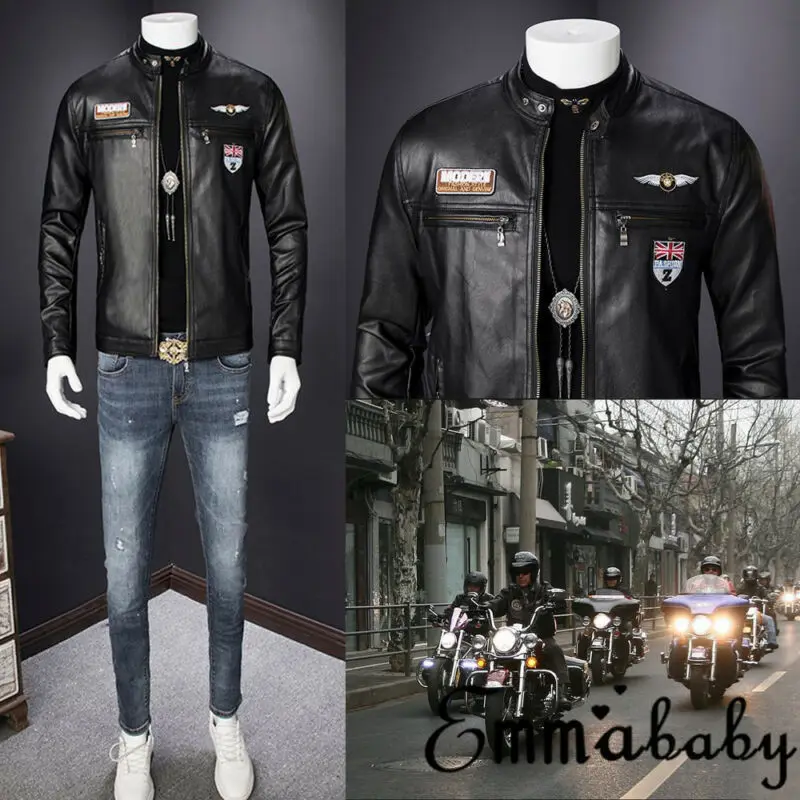 Winter Autumn Men Retro Style PU Leather Jackets 2020 Brand New Fashion Zipped Biker Solid Jacket Soft Black Casual | Мужская одежда