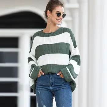 2019 Autumn Striped Sweater Women Pullover Sweater Ladies Sexy Loose Sweaters Female Warm Winter Knitted Sweater for Women
2019 Autumn Striped Sweater Women Pullover Sweater Ladies Sexy Loose Sweaters Female Warm Winter Knitted Sweater for Women