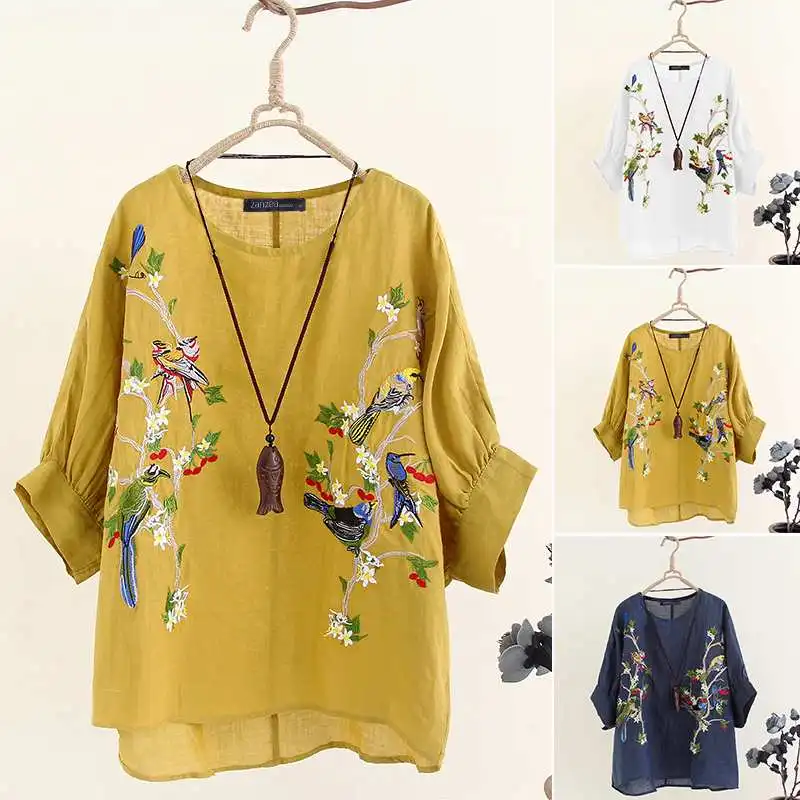 Women's Embroidered Blouse 2019 ZANZEA Vintage Tops Casual 3/4 Sleeve Shirts Female Irregular Blusas Plus Size Tunic Chemise
Women's Embroidered Blouse 2019 ZANZEA Vintage Tops Casual 3/4 Sleeve Shirts Female Irregular Blusas Plus Size Tunic Chemise