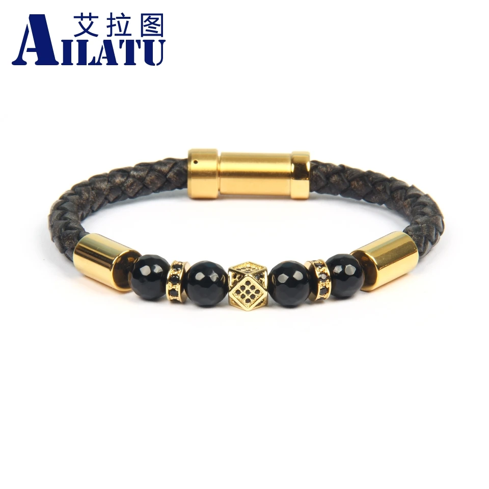 Ailatu New Men's Luxury Irregular Geometric Faced CZ Rivet Bracelets Stainless Steel Clasp Cowhide Leather Bracelet Top Quality
Ailatu New Men's Luxury Irregular Geometric Faced CZ Rivet Bracelets Stainless Steel Clasp Cowhide Leather Bracelet Top Quality