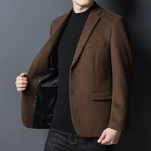 

2022 Dark Camel Black Navy Blue Woolen Blazers Men Smart Casual Notched Collar Jacket Suit Button On Cuff Design Outfits Garment