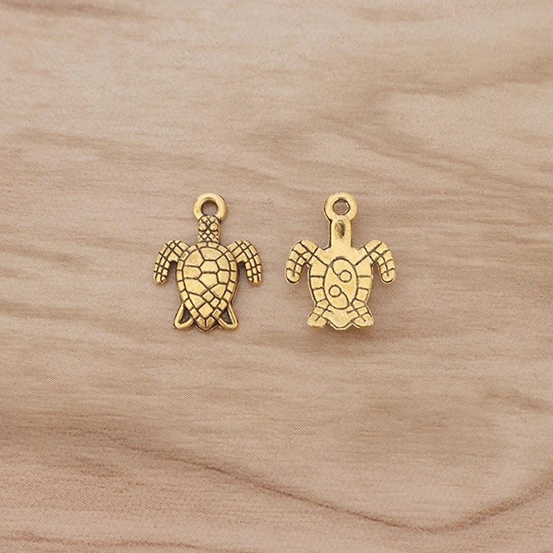 

50 Pieces Antique Gold Color Small Tortoise Turtle Terrapin Charms Pendant Bead For DIY Necklace Bracelet Jewelry Making Finding