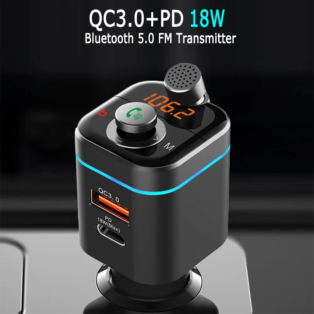 Зарядное устройство Usb Qc3.0 + PD 18 Вт Bluetooth 5 0 автомобильный комплект беспроводной