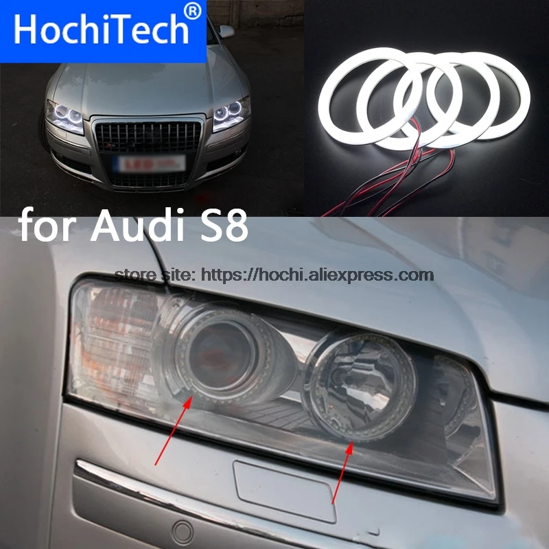 

HochiTech Eexcellent milk white cotton cover SMD angel eyes halo ring kit daytime running light DRL for Audi S8 2th 2002-2009