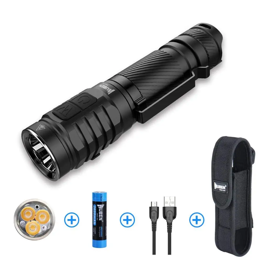 

WUBEN LED Powerful Flashlight 1000 Lumen USB Rechargeable LED Torch CRI 90 NICHIA 219C IP68 Waterproof 18650 Battery Light TO46R