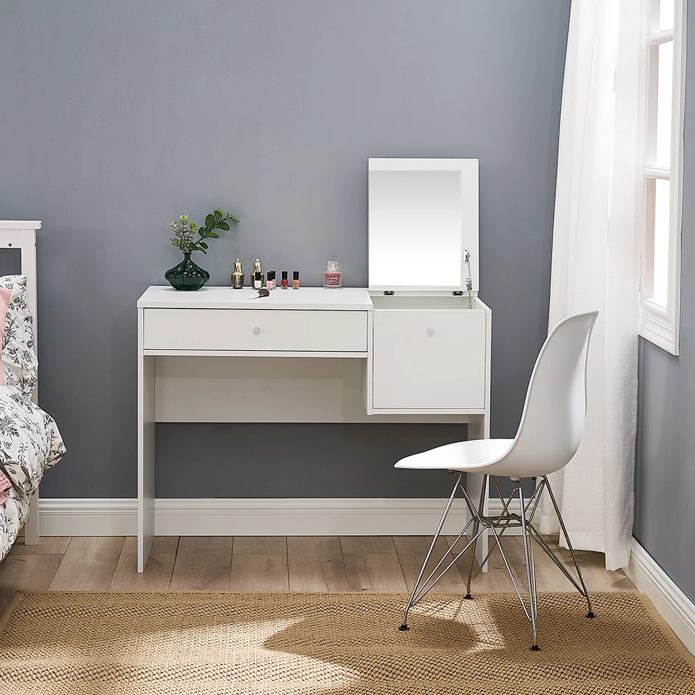 Dressing Table Cosmetic Table White Makeup Mirror Foldable Vanity Table Bedroom Dresser 2 Storage Compartments for Storage
Dressing Table Cosmetic Table White Makeup Mirror Foldable Vanity Table Bedroom Dresser 2 Storage Compartments for Storage