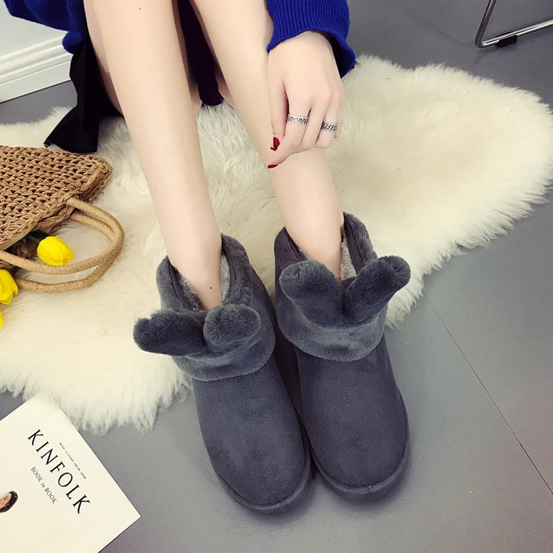 

FEVRAL New Autumn Winter Fashion Woman Boots 2019 Rabbit Design Slip-On Suede Ankle Short Booties Ladies Shoes Warm Snow Boots