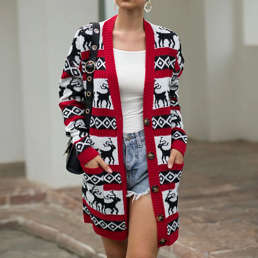 Winter Cardigan Christmas Sweater Women Animal Print Cute Deer Red Fashion Warm Knitted Sweaters Plus Size Snowflake Knitwear
Winter Cardigan Christmas Sweater Women Animal Print Cute Deer Red Fashion Warm Knitted Sweaters Plus Size Snowflake Knitwear