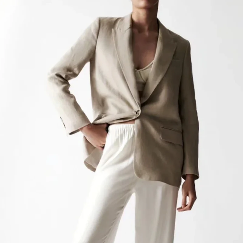 Vintage cotton linen blazer women single button office Blazer mujer casual work long sleeve suit jacket
Vintage cotton linen blazer women single button office Blazer mujer casual work long sleeve suit jacket