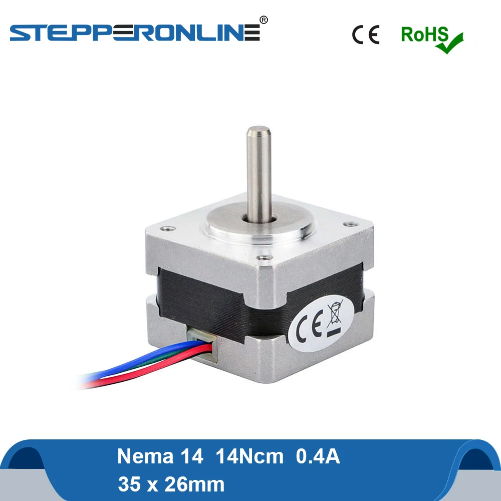 Nema 14 Stepper Motor 14Ncm(20oz.in) 35x26mm 12V Stepping Motor 0.4A 4-wire for 3D Printer
Nema 14 Stepper Motor 14Ncm(20oz.in) 35x26mm 12V Stepping Motor 0.4A 4-wire for 3D Printer