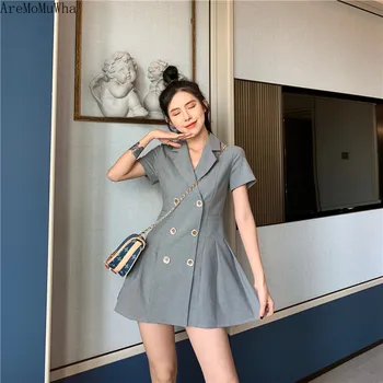 AreMoMuWha Summer New Style Waist Short-sleeved Suit Dress Double-breasted High Waist Pleated A Word Dress Female QX1197
AreMoMuWha Summer New Style Waist Short-sleeved Suit Dress Double-breasted High Waist Pleated A Word Dress Female QX1197