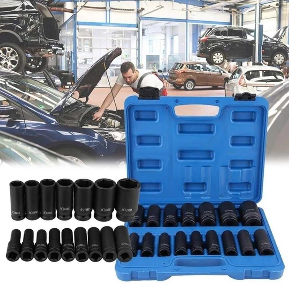 16Pcs Socket Set Hand Tool 1/2 Inch Drive Air Hex Bit Sockets Pneumatic Socket Repairing Tool Kit Socket Size 10mm to 32mm
16Pcs Socket Set Hand Tool 1/2 Inch Drive Air Hex Bit Sockets Pneumatic Socket Repairing Tool Kit Socket Size 10mm to 32mm