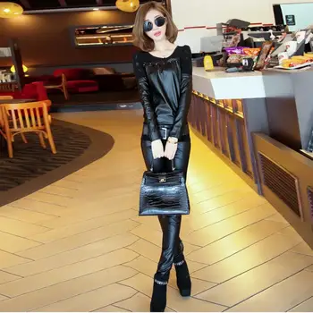 Women 2020 Autumn Winter Solid Casual Two Piece Leather Suit Female Long Sleeve Mesh Stitching Tops + Slim Pants 2pcs Sets T258
Women 2020 Autumn Winter Solid Casual Two Piece Leather Suit Female Long Sleeve Mesh Stitching Tops + Slim Pants 2pcs Sets T258
