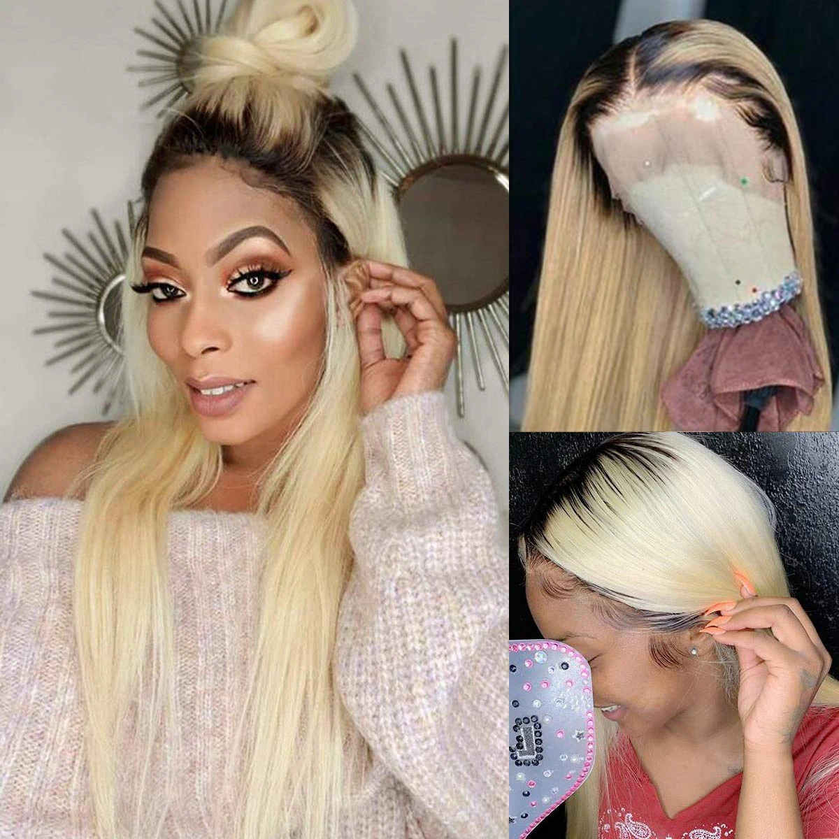 Durable Transpartent Lace Wig 1B613 Ombre Blonde Straight Hair Brazilian Remy Bleached Knots Glueless 13x4 Lace Wig with Baby Hair