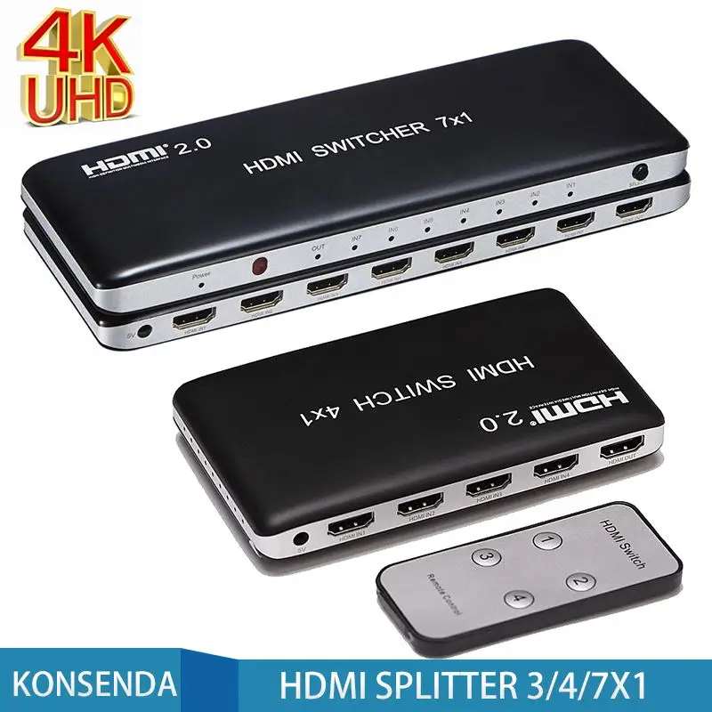 HDMI-переключатель 4K 60 Гц 7x1 4x1 3x1 HDMI 2 0 преобразователь Аудио-и видеосигнала с
