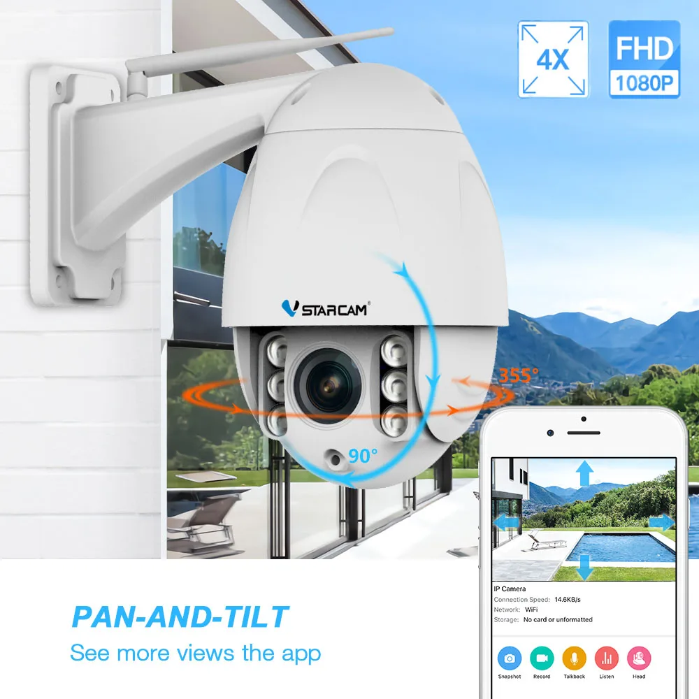 Беспроводная купольная PTZ камера VStarcam 1080P FHD 4X Zoom сетевая видеонаблюдения Wi