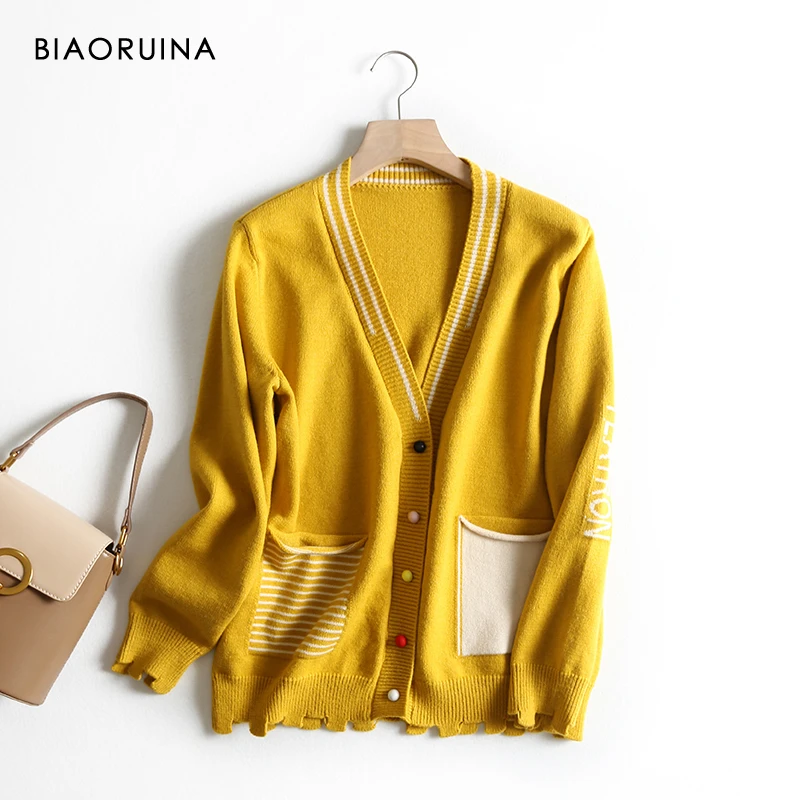 BIAORUINA Women's Korean Style Letter Stripes Jacquard Casual Cardigans Female Single Breasted Loose Fashion Knit Sweater
BIAORUINA Women's Korean Style Letter Stripes Jacquard Casual Cardigans Female Single Breasted Loose Fashion Knit Sweater