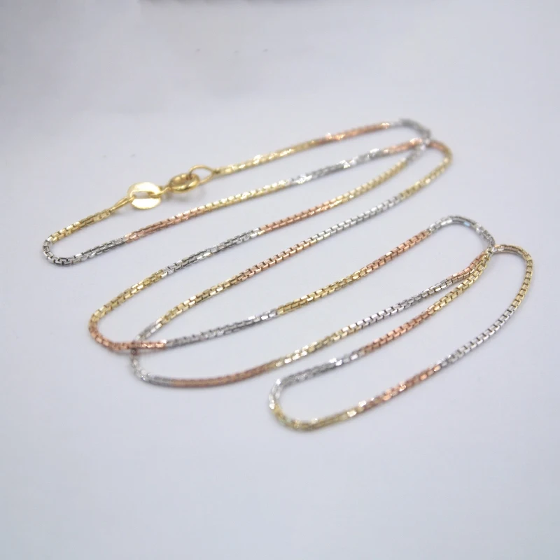 18K Solid Gold Box Chain Women Necklace 20