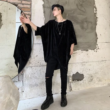 Irregular short sleeve t-shirt men's Velvet draping loose t-shirt men's crumpled dark trend T-shirt personalized night trend 
Irregular short sleeve t-shirt men's Velvet draping loose t-shirt men's crumpled dark trend T-shirt personalized night trend