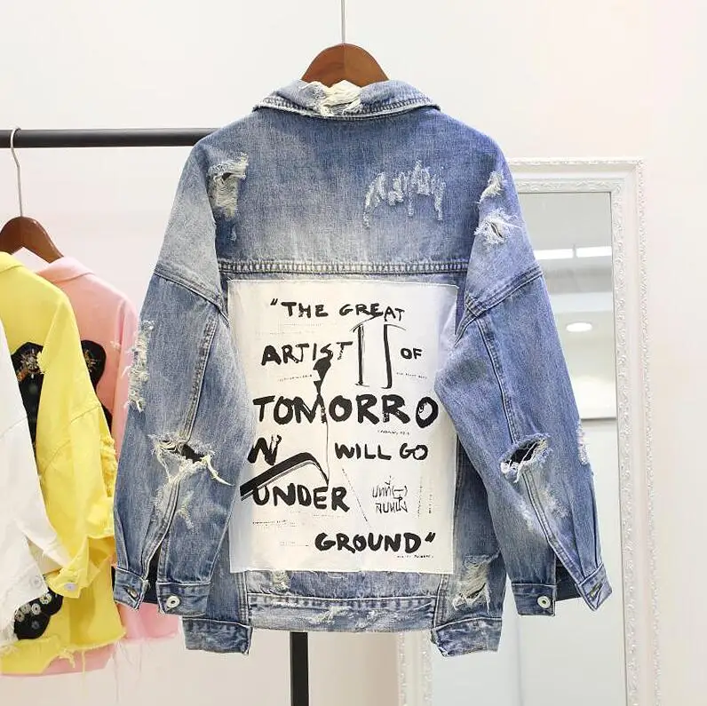 Feminine Denim Jacket Coat 2019 New Spring Autumn Loose Patch Letter Women Jean Coat All-match Hole Casual Students Outwear
Feminine Denim Jacket Coat 2019 New Spring Autumn Loose Patch Letter Women Jean Coat All-match Hole Casual Students Outwear