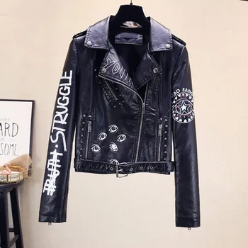 Punk Women PU Leather Jacket Gothic Printed Winter Zipper Long Sleeve Rivet Female Casual Overcoats Streetwear Motorcycle Coat
Punk Women PU Leather Jacket Gothic Printed Winter Zipper Long Sleeve Rivet Female Casual Overcoats Streetwear Motorcycle Coat
