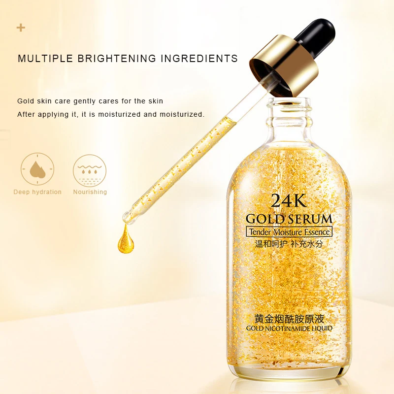 24k Gold Moisture Essence Pure Hyaluronic Acid Serum 30ml/100ml Anti-wrinkle Gold Nicotinamide Liquid Skin Care Essence
24k Gold Moisture Essence Pure Hyaluronic Acid Serum 30ml/100ml Anti-wrinkle Gold Nicotinamide Liquid Skin Care Essence