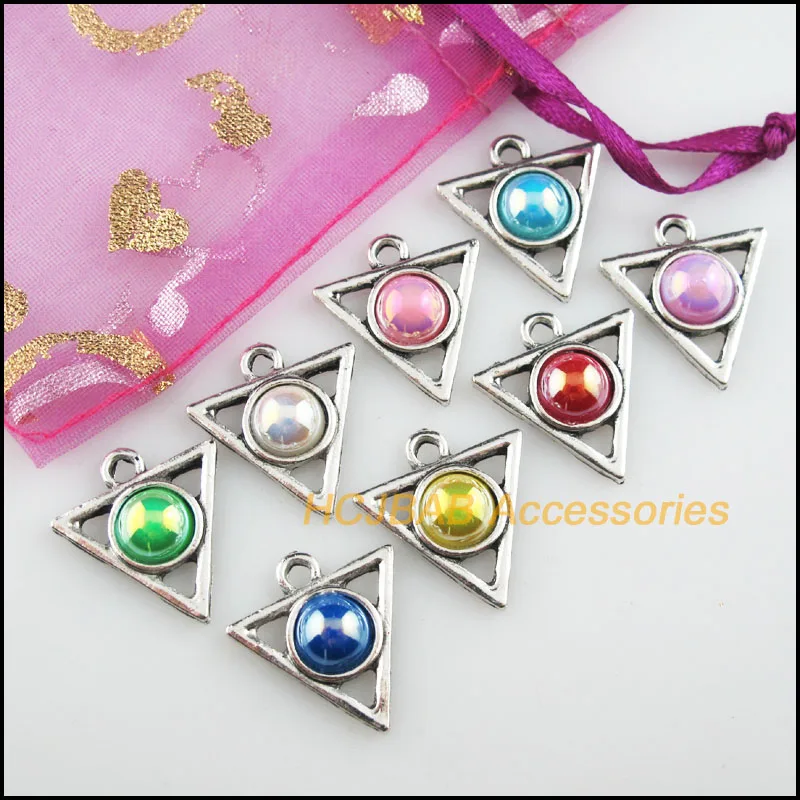 

16 New Triangle Charms Tibetan Silver Tone Acrylic Mixed Connectors 19.5x21mm