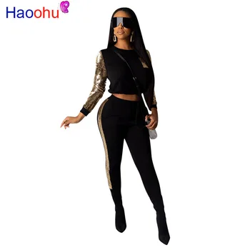 HAOOHU Sequin Splice Two Piece Set Women Tracksuit Fall Winter Festival Clothes Crop Top Pant Sweat Suits 2 Piece Club Outfits 
HAOOHU Sequin Splice Two Piece Set Women Tracksuit Fall Winter Festival Clothes Crop Top Pant Sweat Suits 2 Piece Club Outfits