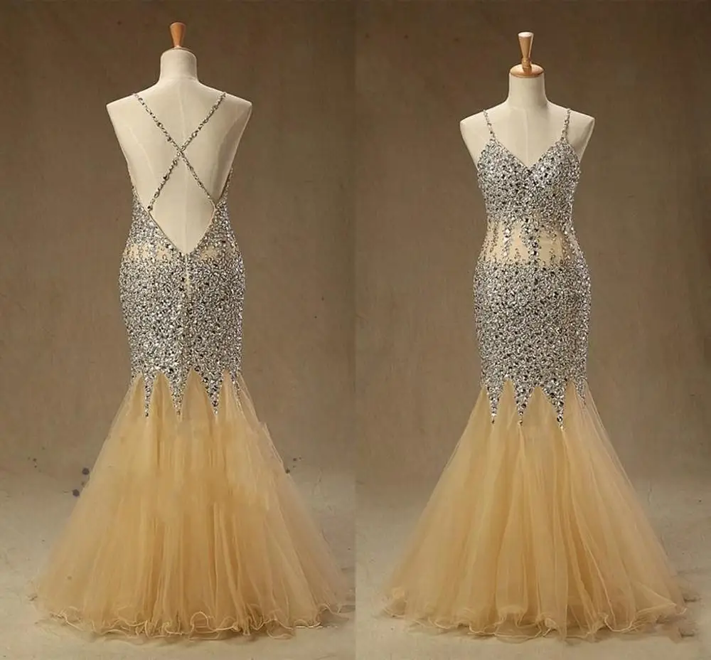 Sparkly Champagne Mermaid Prom Dresses Crystals Beaded Long Tulle See Through Sequin Beaded Evening Formal Dress
Sparkly Champagne Mermaid Prom Dresses Crystals Beaded Long Tulle See Through Sequin Beaded Evening Formal Dress