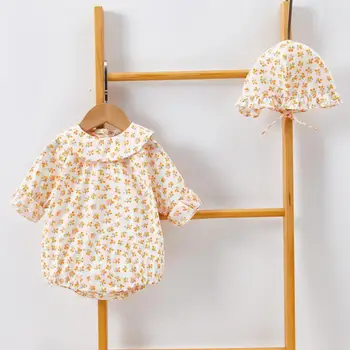 Baby Bodysuits Ruffle Collar Infant Girls Clothes Autumn Long Sleeve Floral Print Baby Girls Jumpsuit With Hat 
Baby Bodysuits Ruffle Collar Infant Girls Clothes Autumn Long Sleeve Floral Print Baby Girls Jumpsuit With Hat