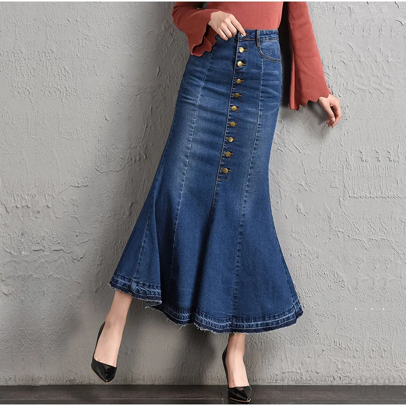Women Fashion Flared Denim Fishtail Skirts Lady'S Bodycon Ankle Length Single-Breasted Button Long Mermaid Jeans Skirt Plus Size
Women Fashion Flared Denim Fishtail Skirts Lady'S Bodycon Ankle Length Single-Breasted Button Long Mermaid Jeans Skirt Plus Size