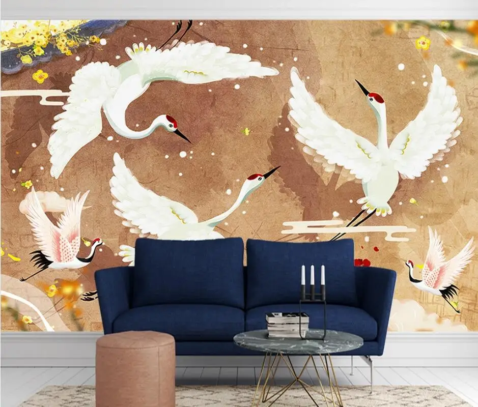 AINYOOUSEM Золотой ручная роспись Сказочный журавль Летающий фон стены обои 3d стикеры
