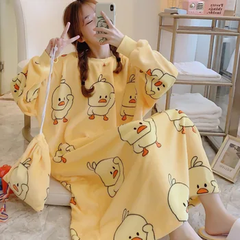 Winter Women Coral Velvet Nightdress Plus Size Cartoon Loose Cute Sleepwear Ladies Flannel Long Nightgown Women Homewear Casual 
Winter Women Coral Velvet Nightdress Plus Size Cartoon Loose Cute Sleepwear Ladies Flannel Long Nightgown Women Homewear Casual