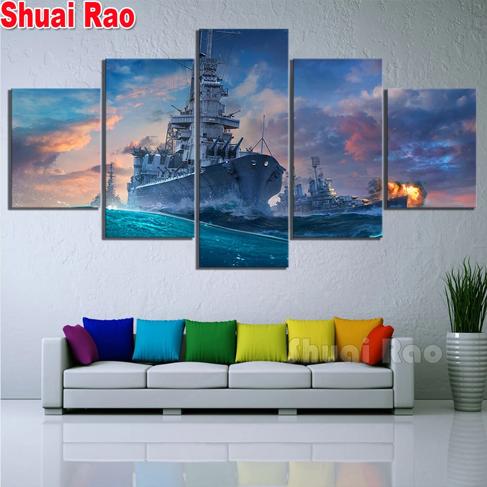 

World of Warships Game 5 piece Diamond Embroidery Full round Square drills 3d Cross Stitch Diamond Painting Mosaic set fan gift,
