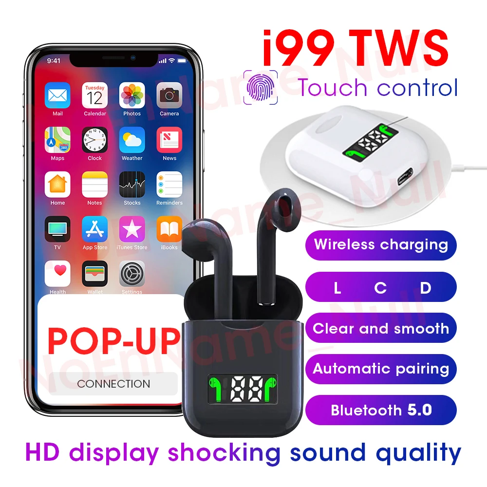 

i99 Tws Mini Pop-up Wireless Bass Stereo Bluetooth Earphones Tap Control Earbuds with Charging Box for xiaomi PK i30 i80 i200