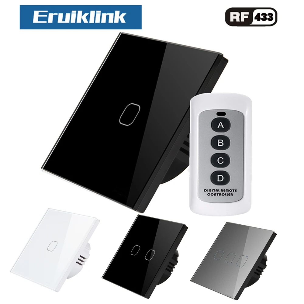 Eruiklink Remote Control Touch Switch AC110-22OV EU Standard 86*86MM Crystal Glass Panel Sensor Wall Light Switch
Eruiklink Remote Control Touch Switch AC110-22OV EU Standard 86*86MM Crystal Glass Panel Sensor Wall Light Switch