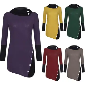 Casual Women Long Sleeve Heap Collar Color Block Button-s Decor Loose Sweater suitable for travel work daily life
Casual Women Long Sleeve Heap Collar Color Block Button-s Decor Loose Sweater suitable for travel work daily life