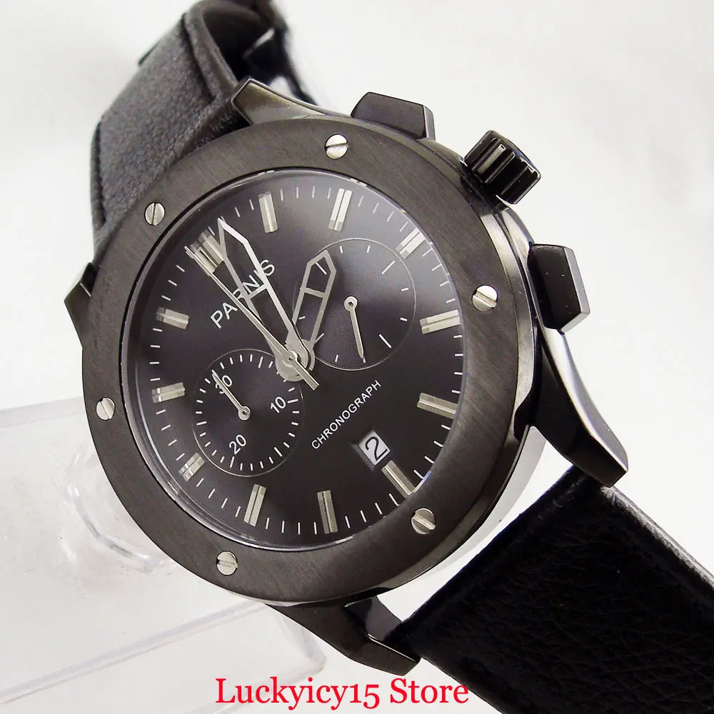 PARNIS Quartz Watch Men's Wristwatch Chronograph Function 44mm PVD Coated Round Watch Case Silver Hand Leather Strap
PARNIS Quartz Watch Men's Wristwatch Chronograph Function 44mm PVD Coated Round Watch Case Silver Hand Leather Strap