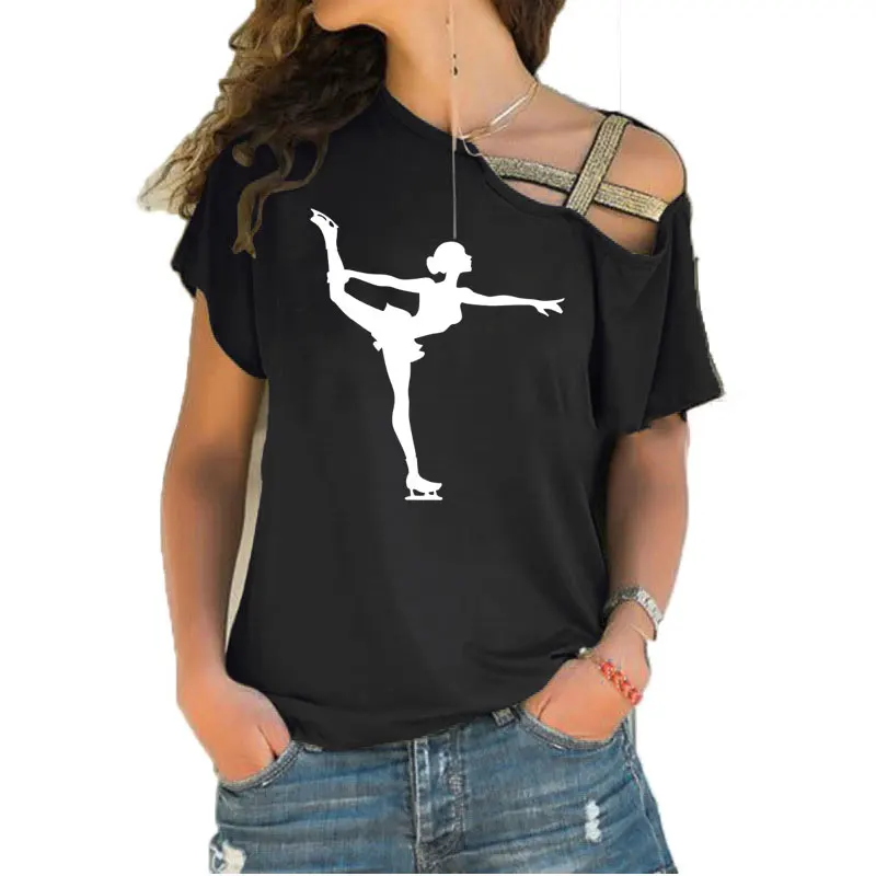 

2020 Fashion Figure Skating Decor Funny printed Cotton Irregular Skew Cross Bandage Tshirt