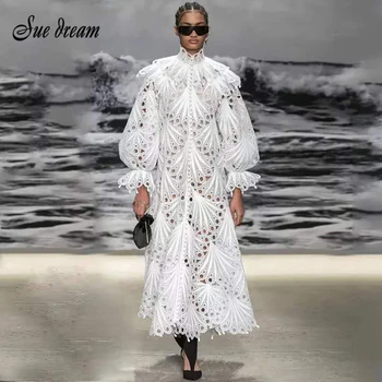 High Quality 2020 New Women Sexy Luxury Runway Retro Lantern Sleeve Single-Breasted Embroidered Hollow Out High Neck Long Dress 
High Quality 2020 New Women Sexy Luxury Runway Retro Lantern Sleeve Single-Breasted Embroidered Hollow Out High Neck Long Dress